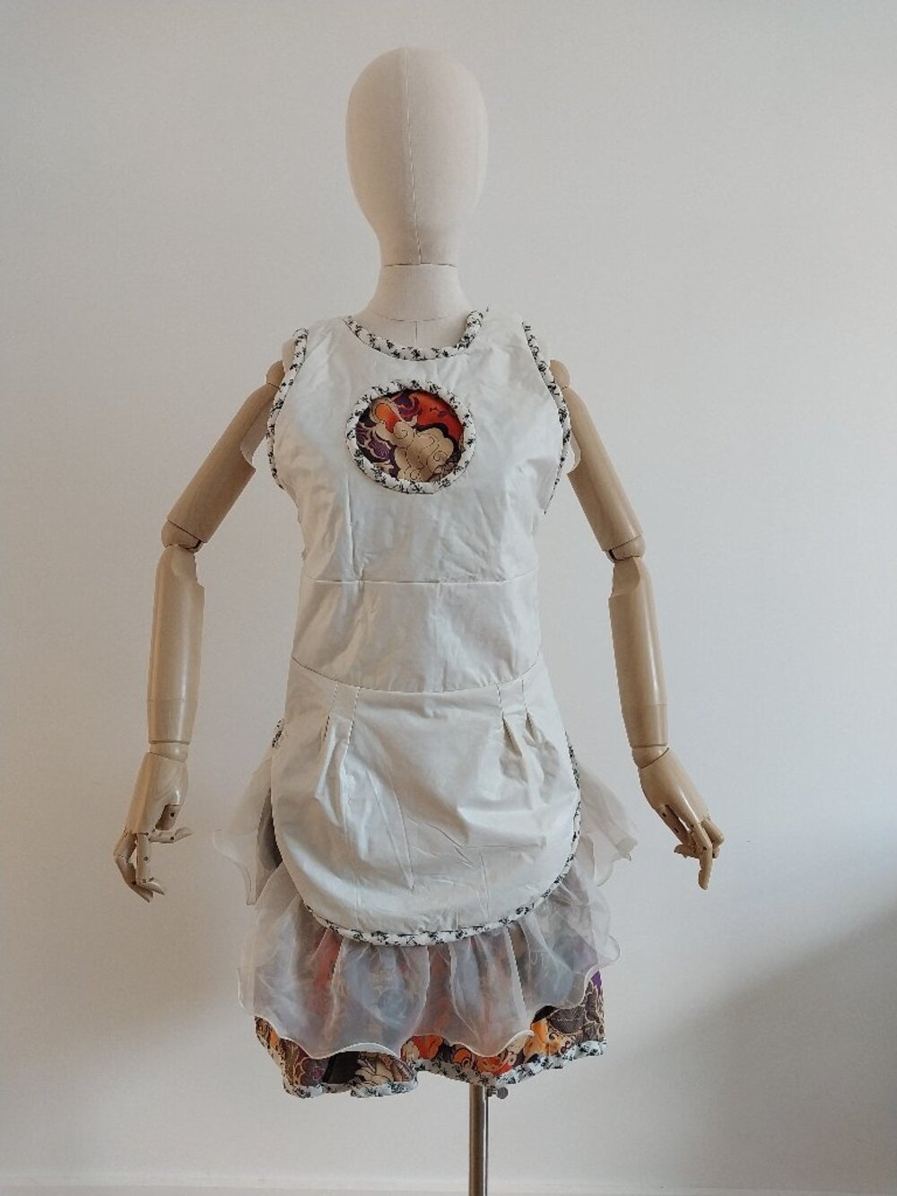 White Embossed Pleather Apron Dress Ensemble
